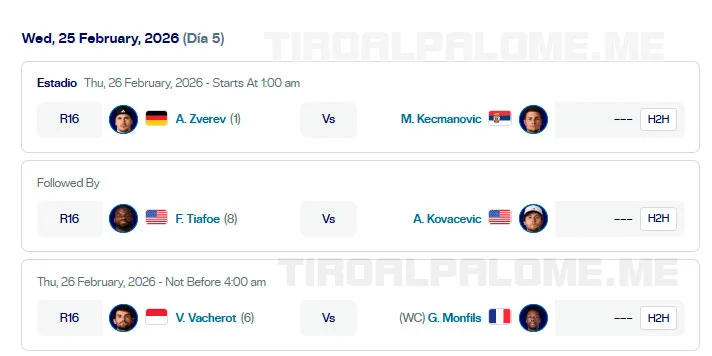 atp acapulco octavos partidos miercoles25 febrero 2026 tiroalpalo